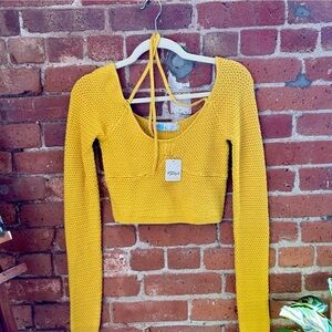NWT Free People | Yellow Knit Tie Crop Top, xs